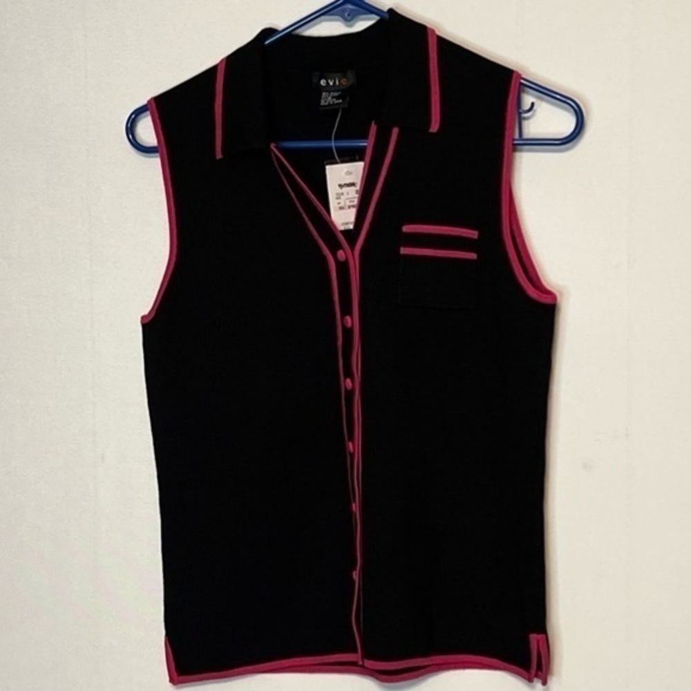New W/T Evie Sweater Women’s Medium Sleeveless Black Silk Blend Button Down